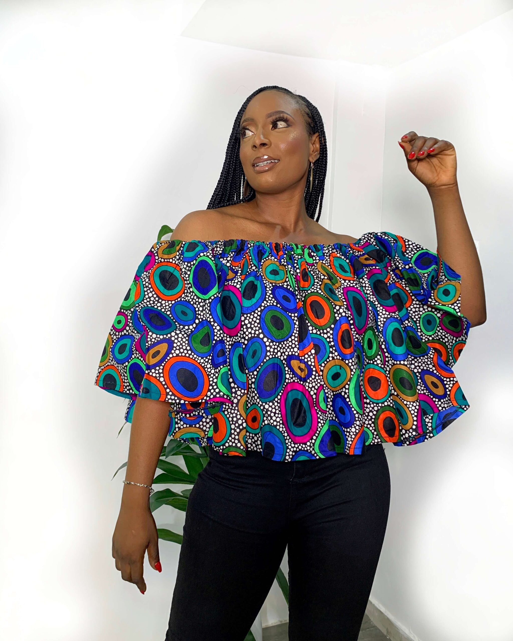 SANART OFFSHOULDER FLAIR TOP – Neon Afrique